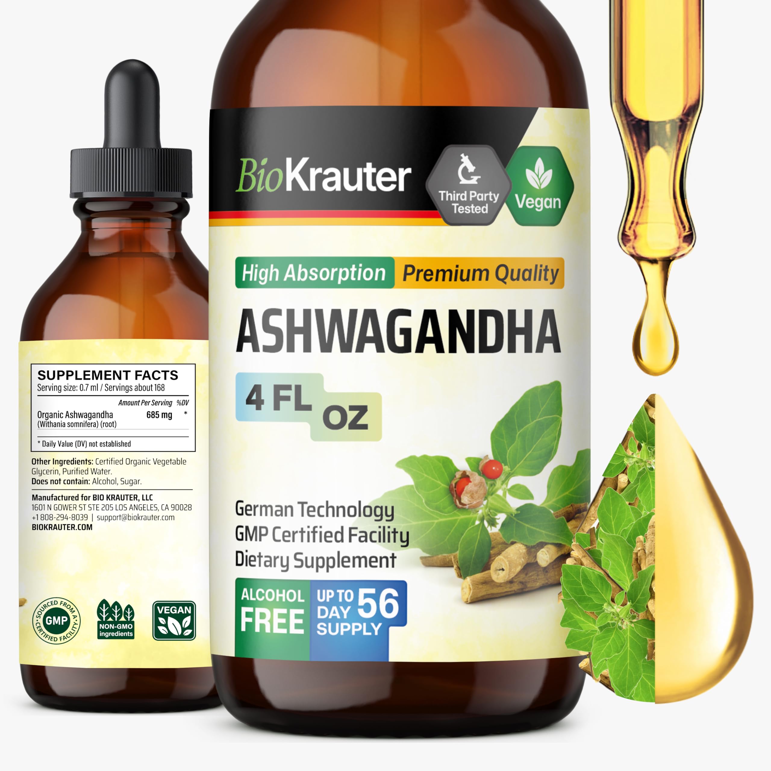 BIO KRAUTER Ashwagandha Liquid Drops bottle and label