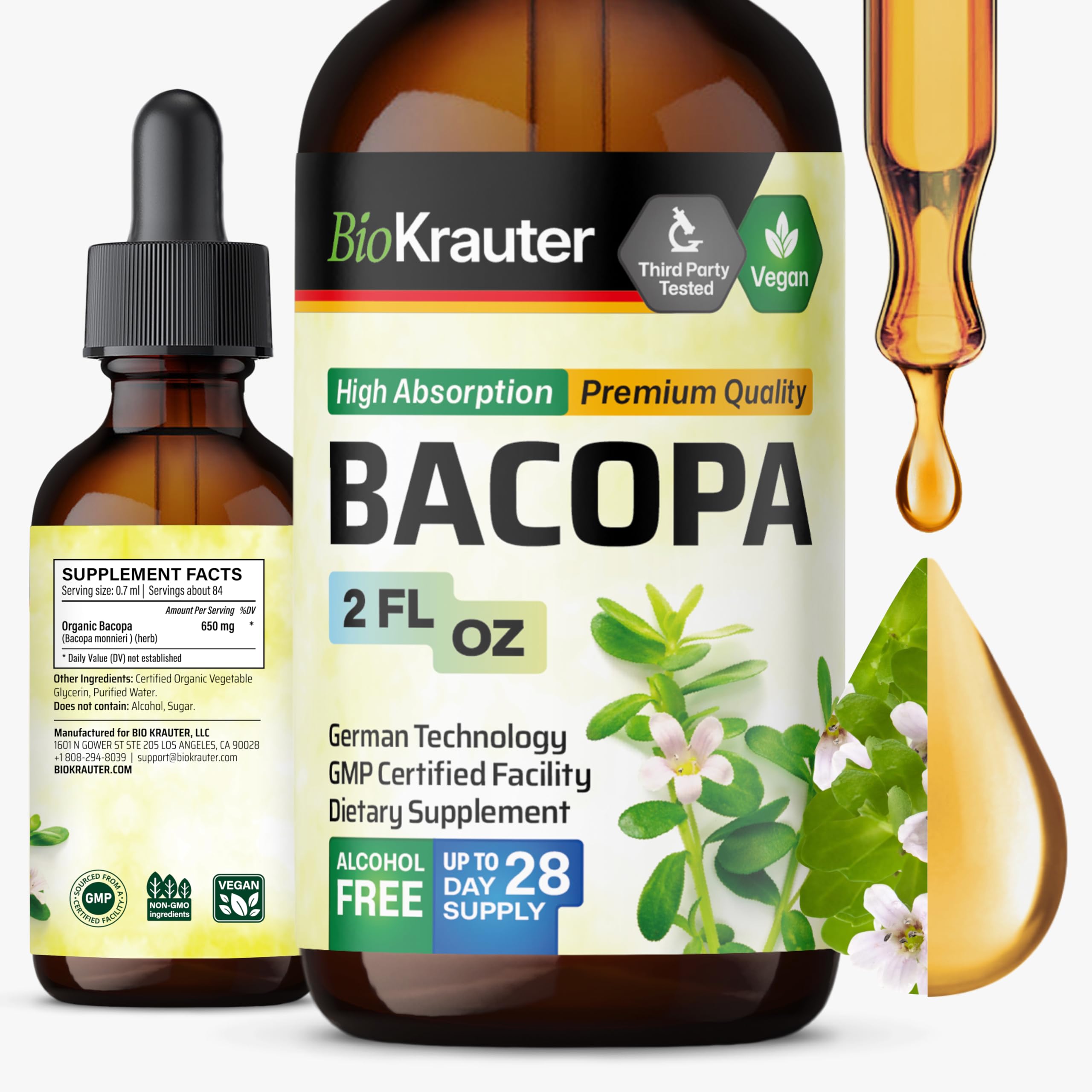 BIO KRAUTER Bacopa Monnieri Drops bottle front view