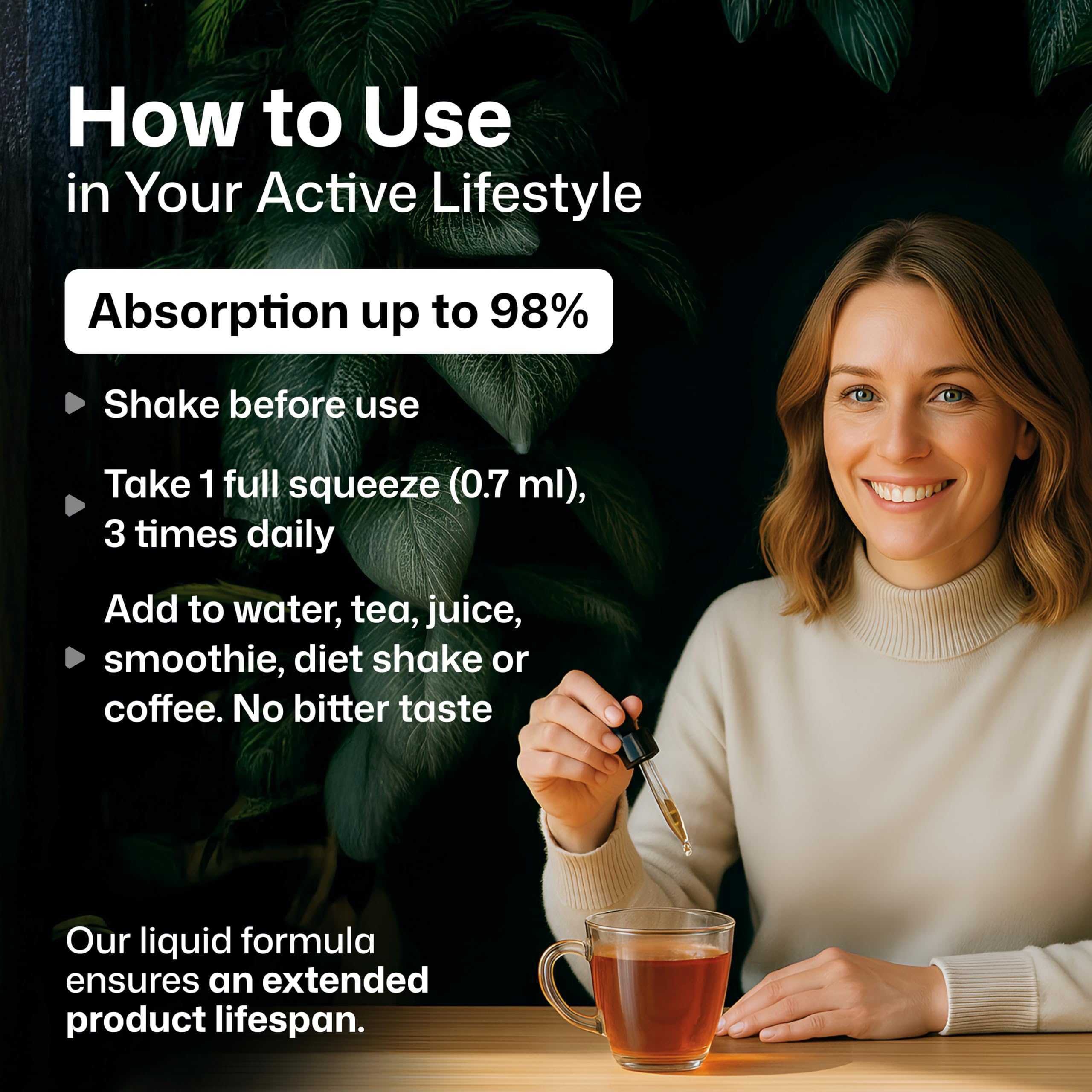 Diagram illustrating up to 98% absorption of cayenne pepper drops