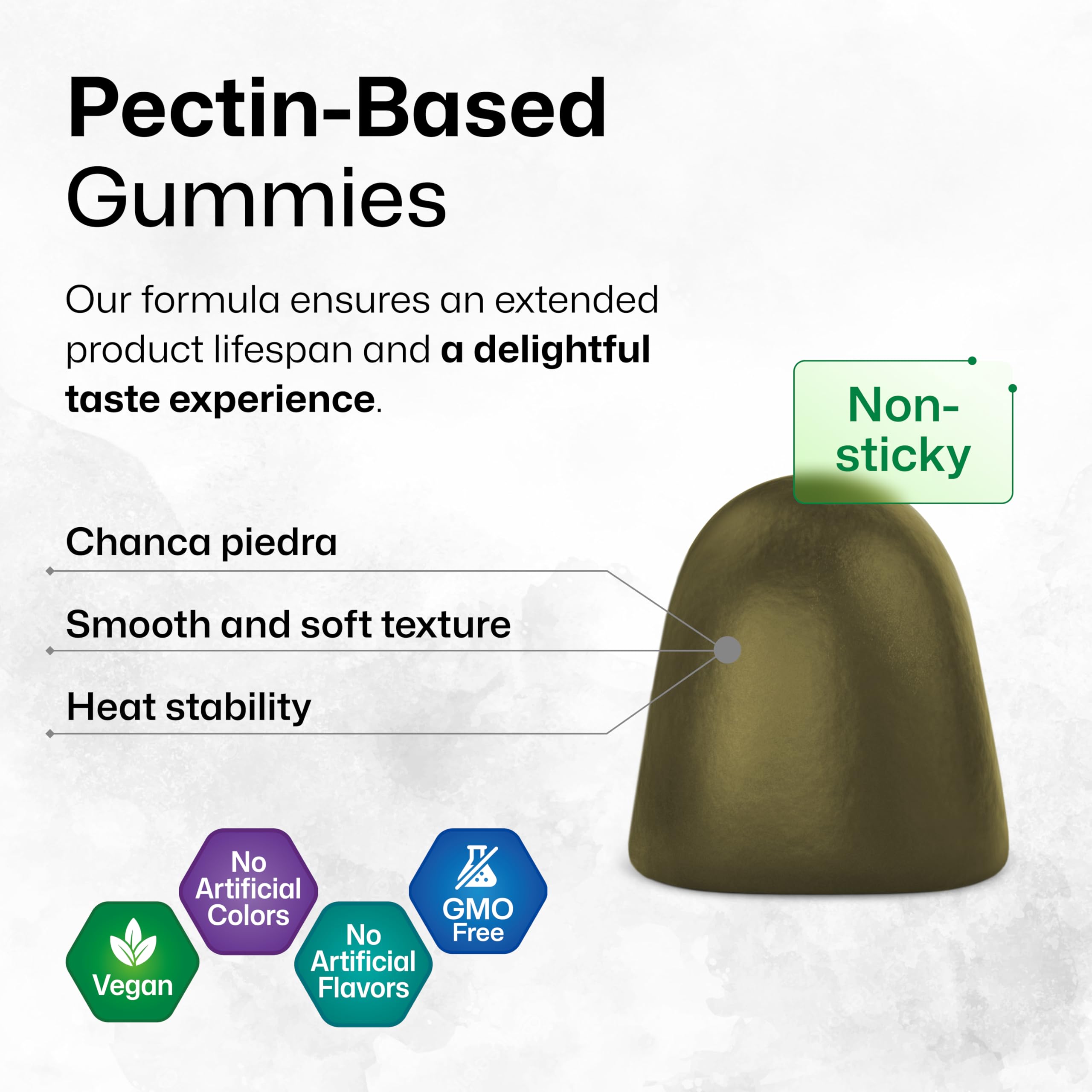 BIO KRAUTER gummies chew texture closeup demonstrates easy-to-chew supplement.
