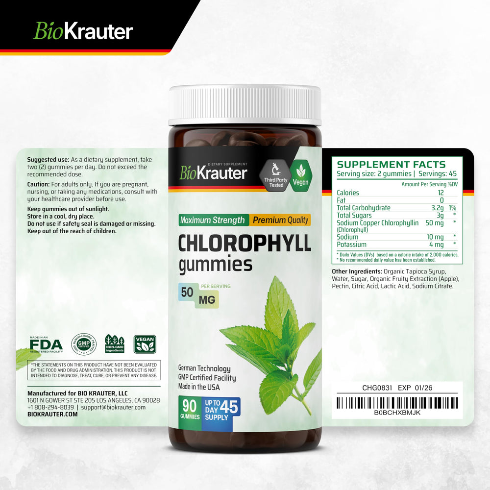 Packaging and product presentation of BioKrauter gummies