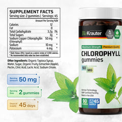 Vegan ingredients label for BioKrauter chlorophyll gummies