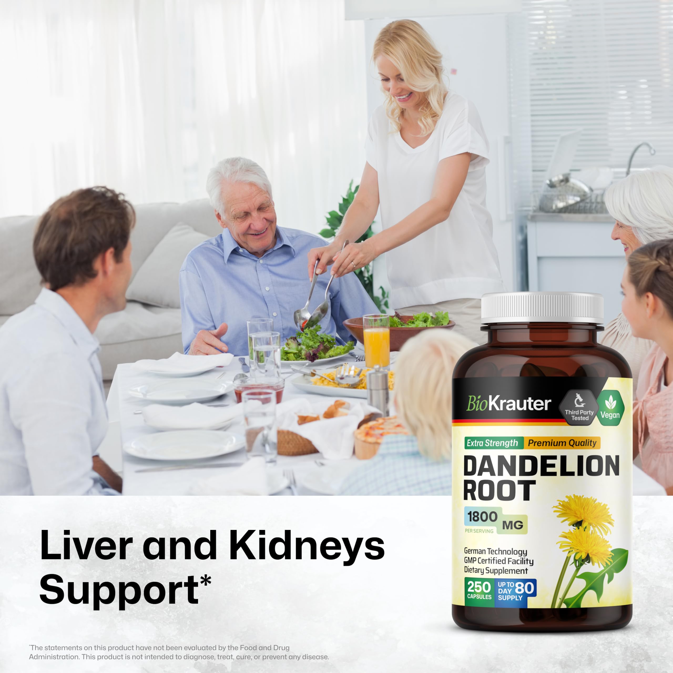 Close-up of Dandelion Root vegan capsules bottle