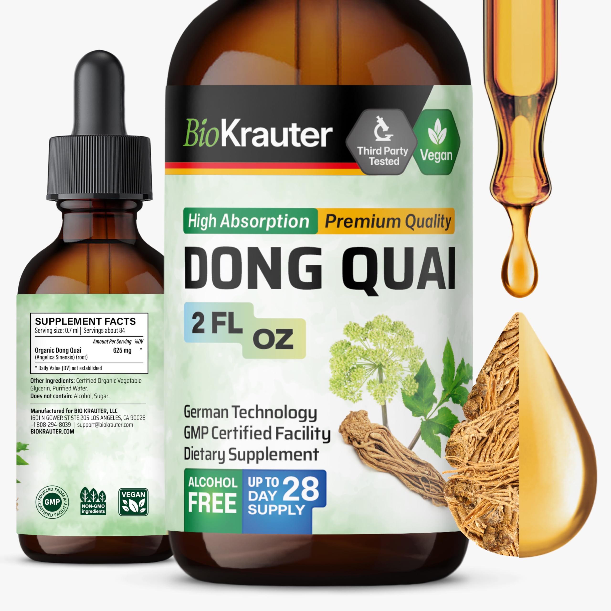 Front label view of BIO KRAUTER Dong Quai Drops 2 oz bottle