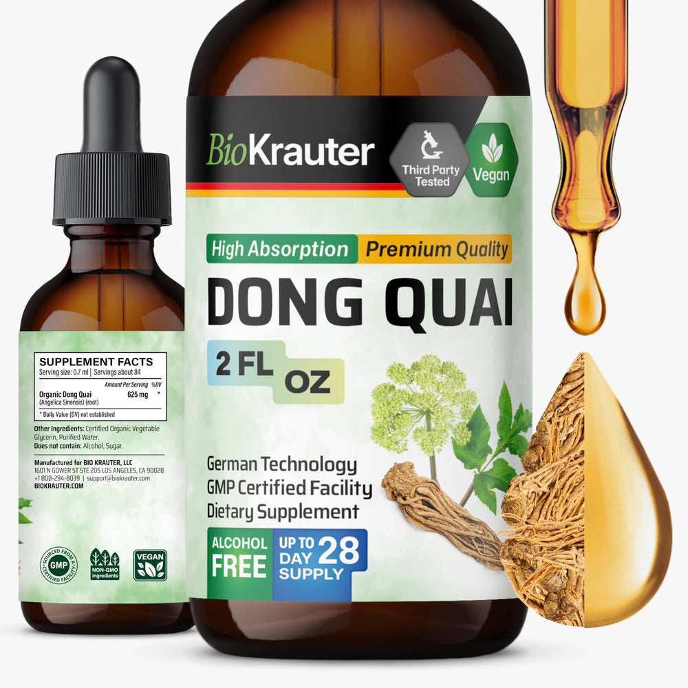 Front label view of BIO KRAUTER Dong Quai Drops 2 oz bottle