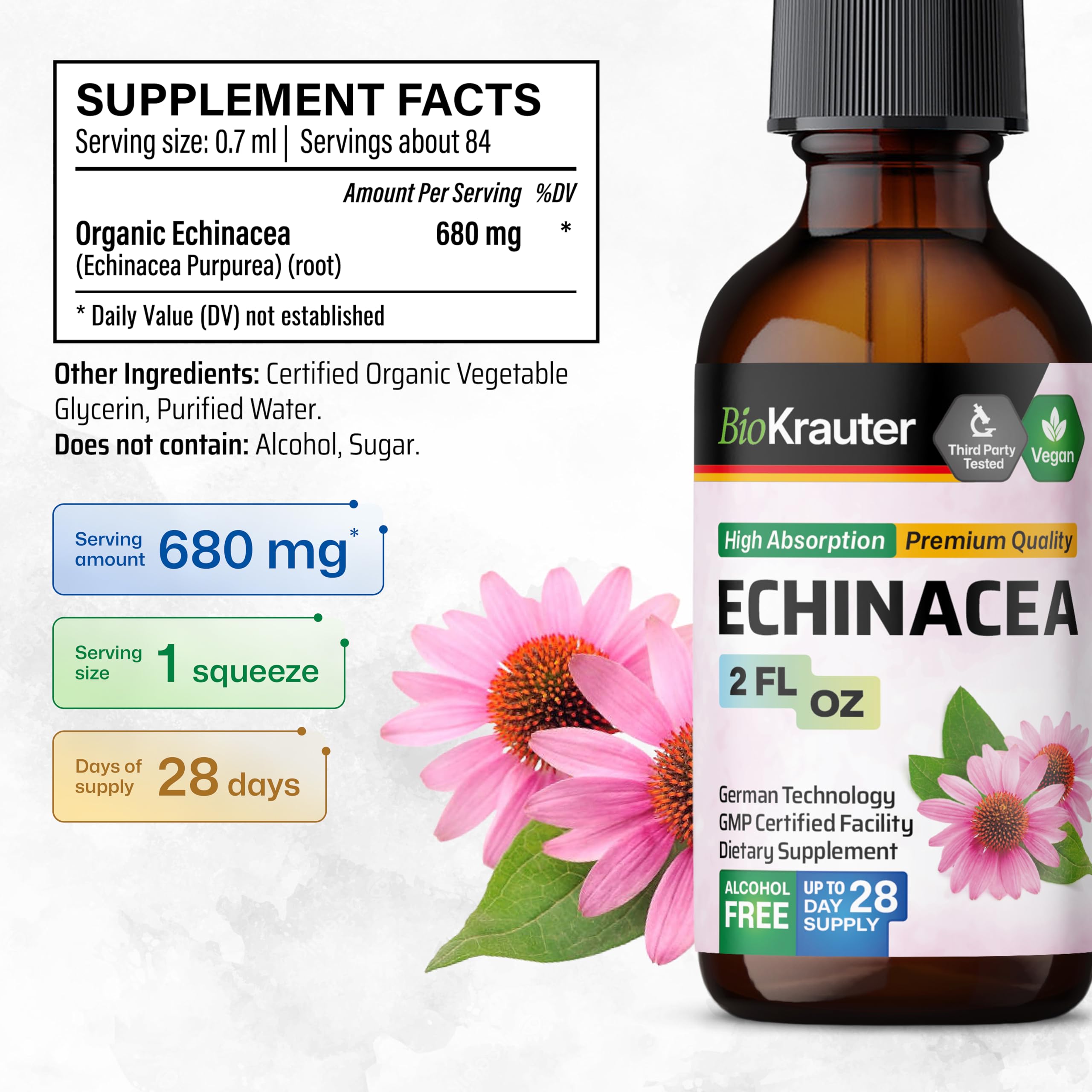 Front view of BIO KRAUTER Echinacea Tincture bottle label