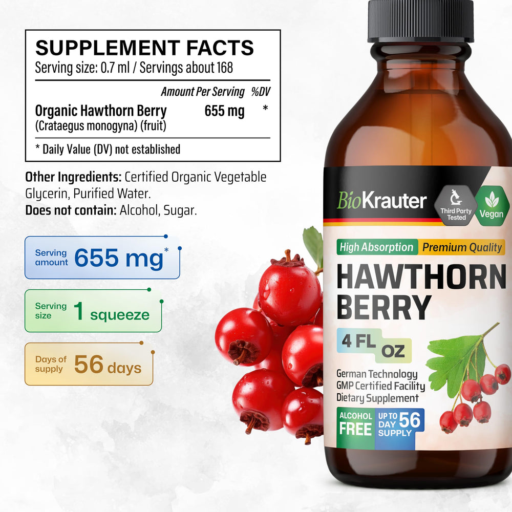 Close-up of 4 fl oz bottle label showing 655 mg per serving