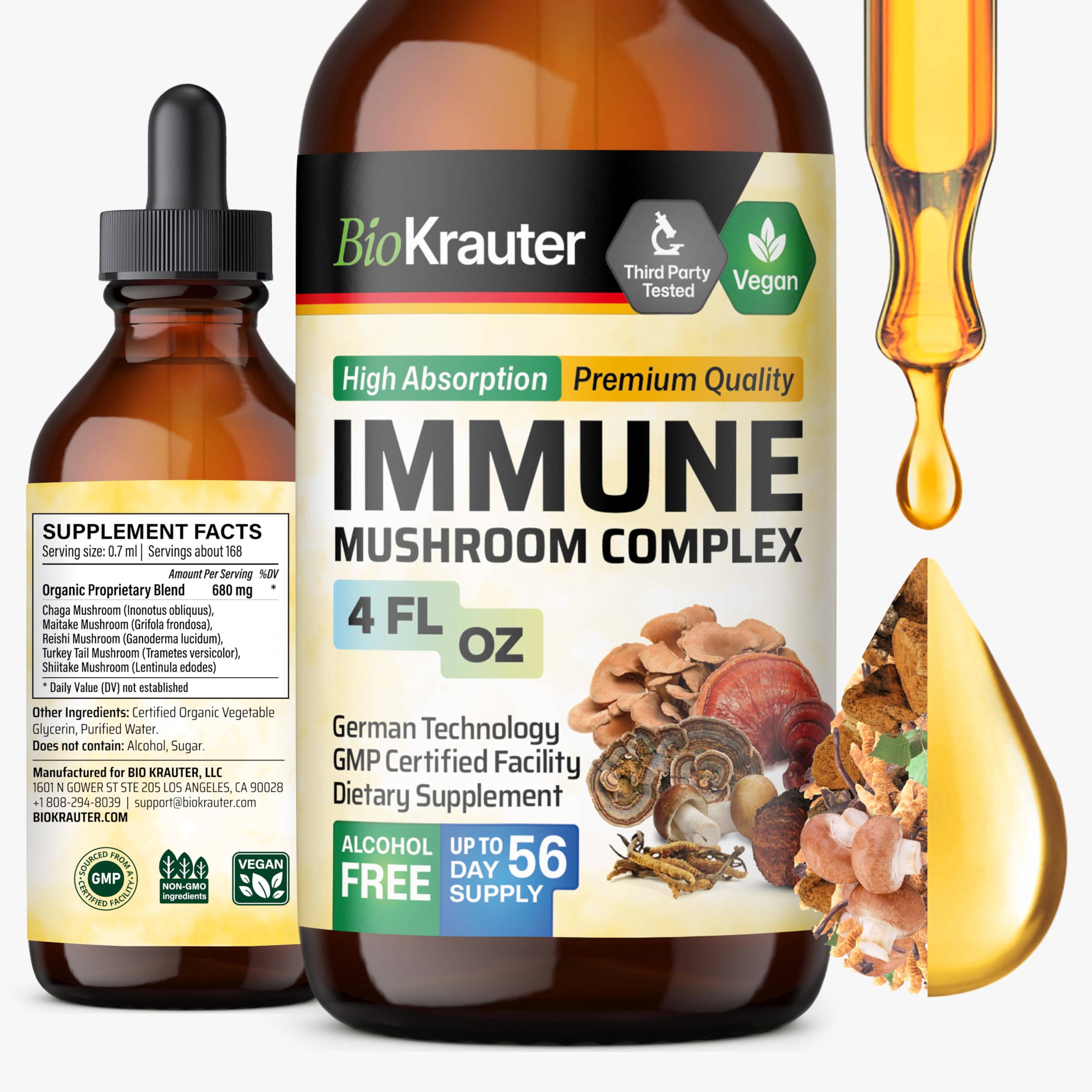 BIO KRAUTER Immune Support Mushroom Tincture bottle with 4oz size