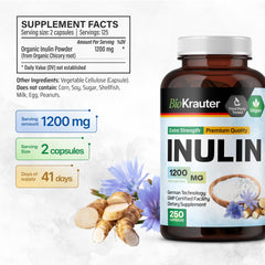 Close-up of BIO KRAUTER Inulin Capsules showing 1200 mg