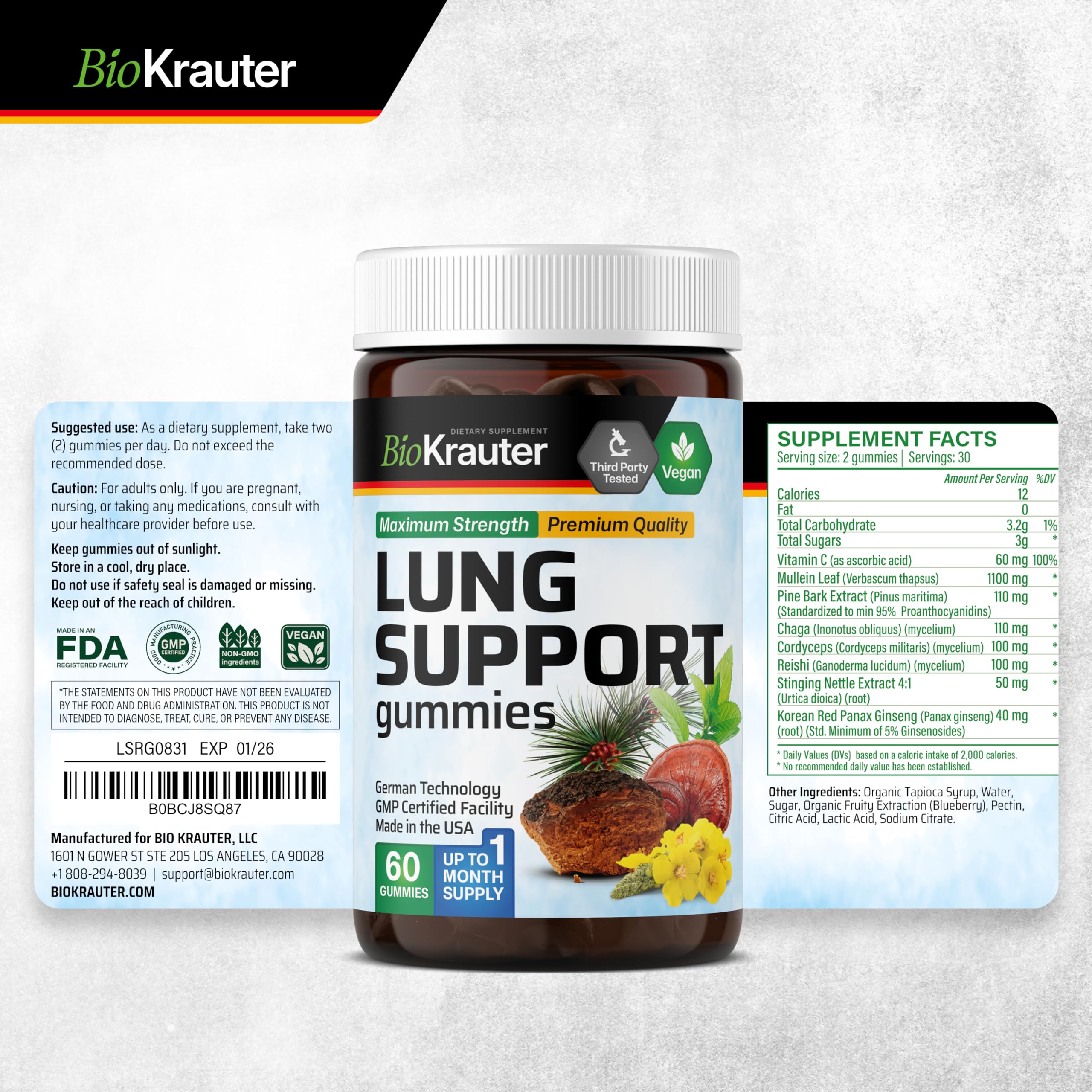 BIO KRAUTER Lung Detox Gummies being chewed for convenient use