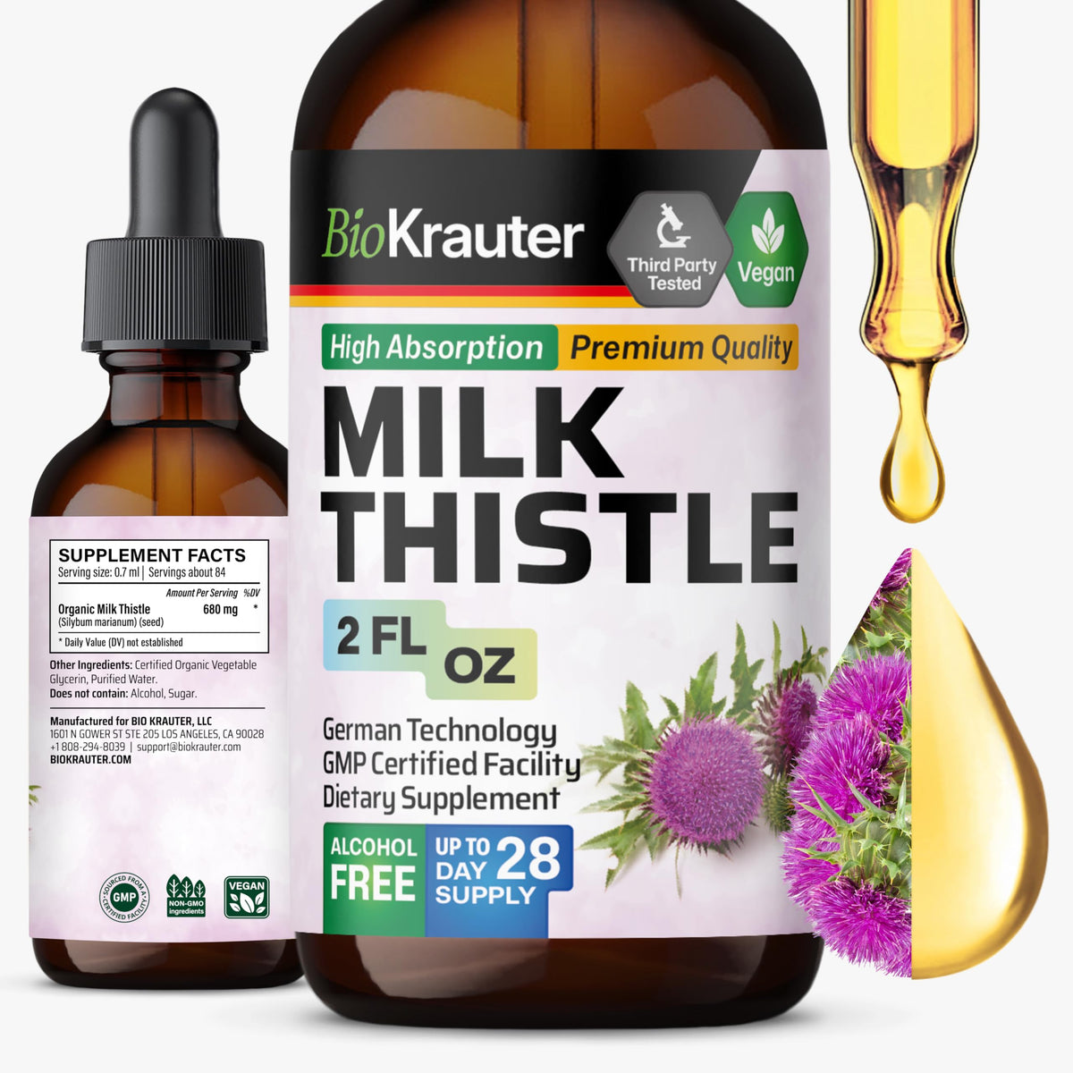 BIO KRAUTER Milk Thistle Liquid Drops bottle label front