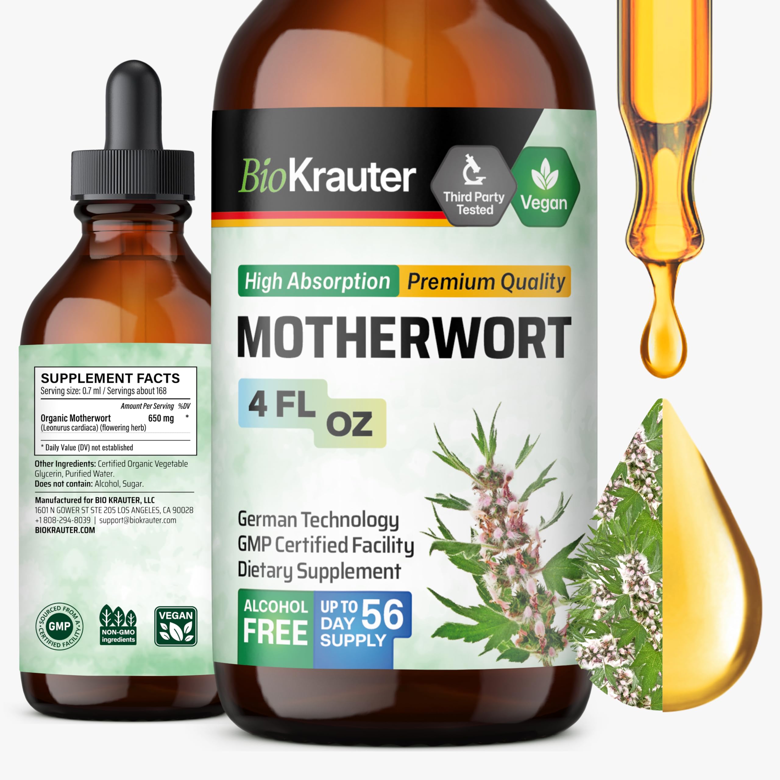 Front view of BIO KRAUTER Motherwort Tincture bottle (4 oz)