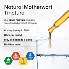 Graphic of tincture ingredients: water, glycerin, motherwort