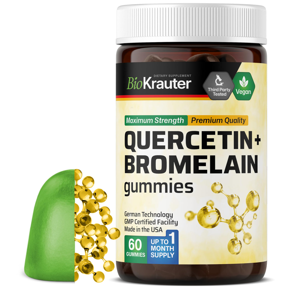 BIO KRAUTER Quercetin with Bromelain Gummies bottle — 60 vegan chews, apple flavor