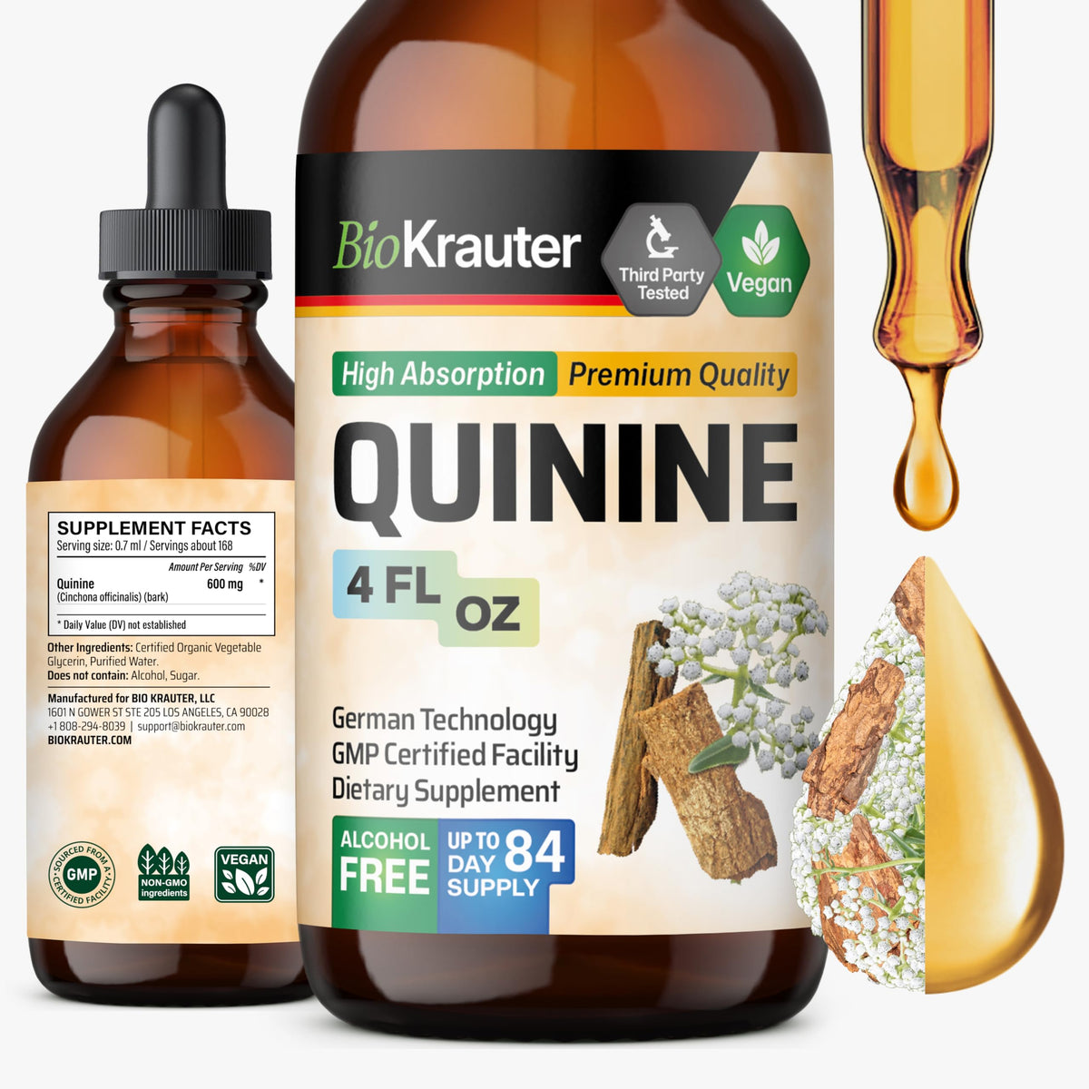 BIO KRAUTER Quinine tincture bottle for leg cramps with dropper