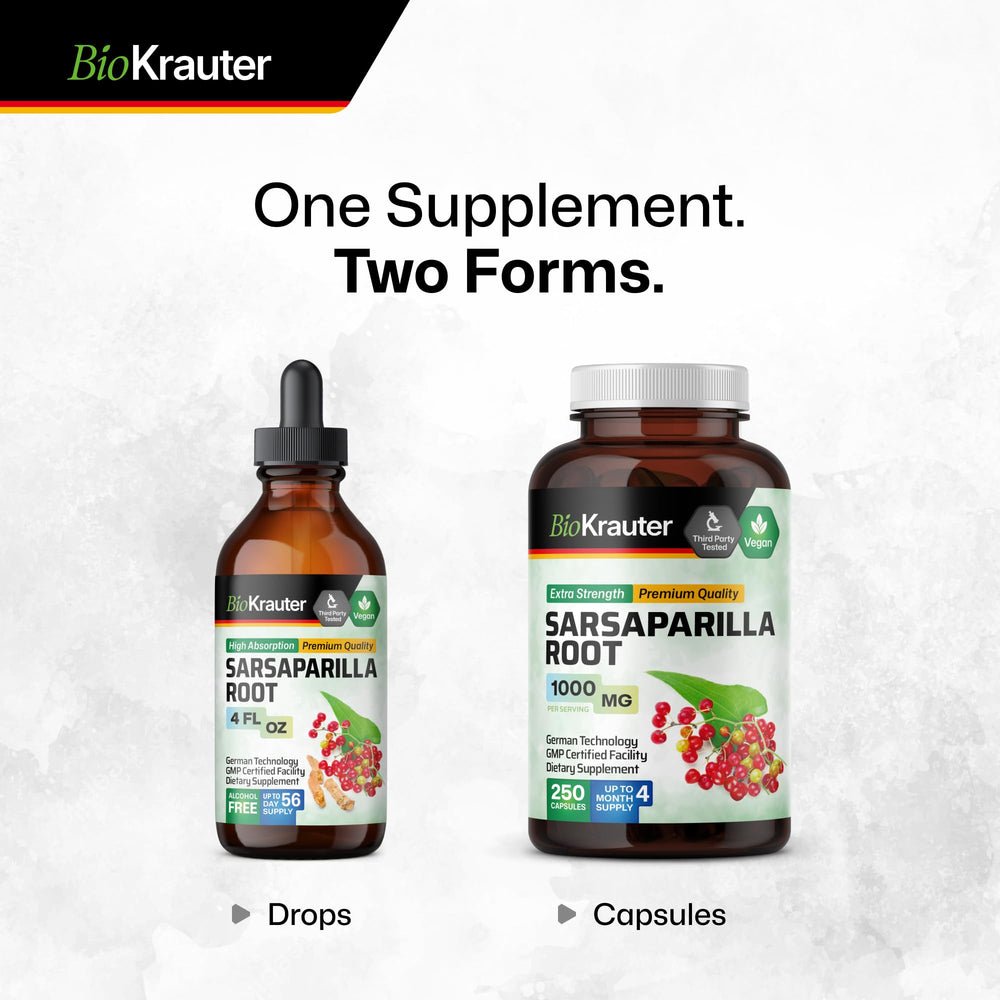 BIO KRAUTER Sarsaparilla dosing information highlighting 125-day supply