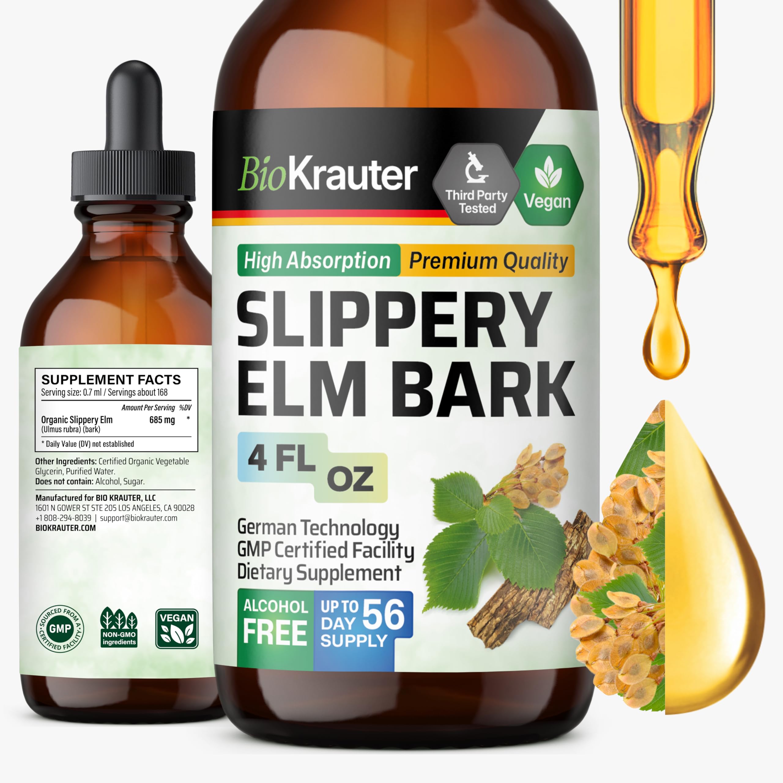 BIO KRAUTER Slippery Elm Bark Tincture bottle front view