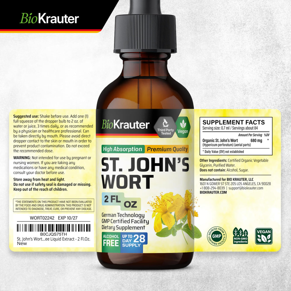 Product display with BIO KRAUTER St John's Wort Tincture