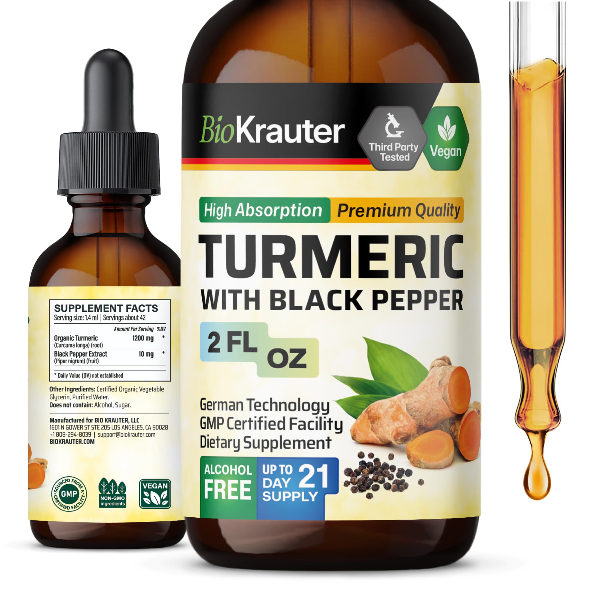 BIO KRAUTER Turmeric Tincture bottle 1200 mg with black pepper extract