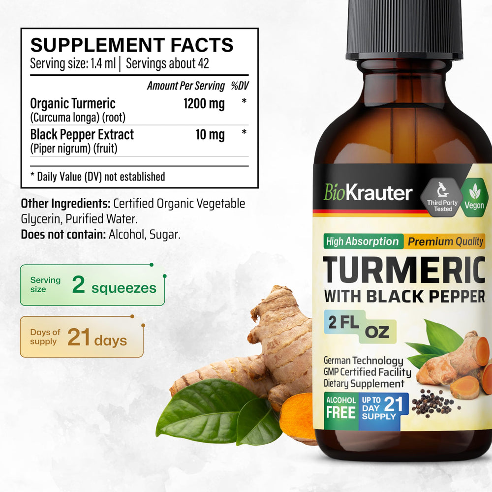 Label detail showing vegan, non-alcohol, and turmeric ingredients