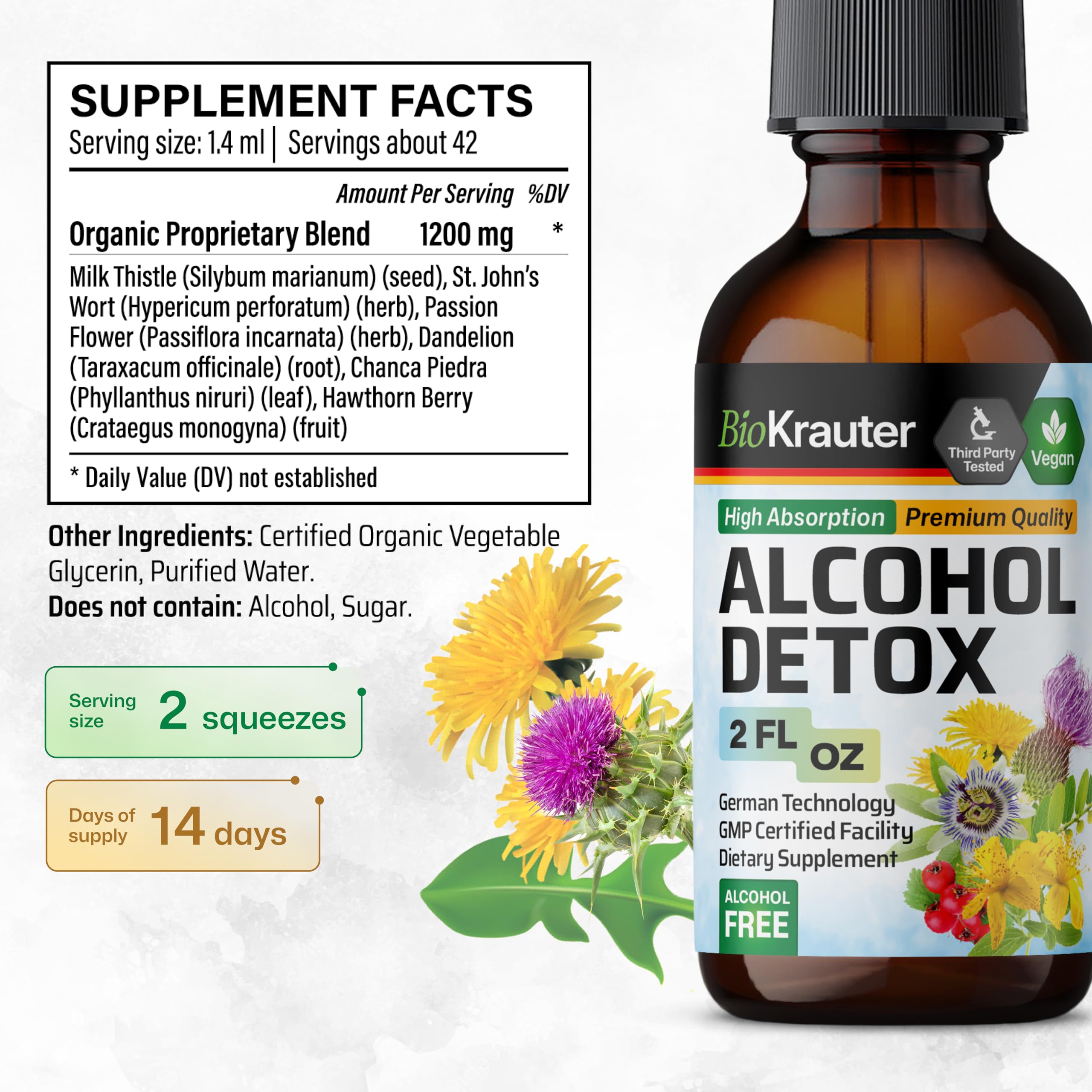 Vegan, non-alcohol detox tincture label