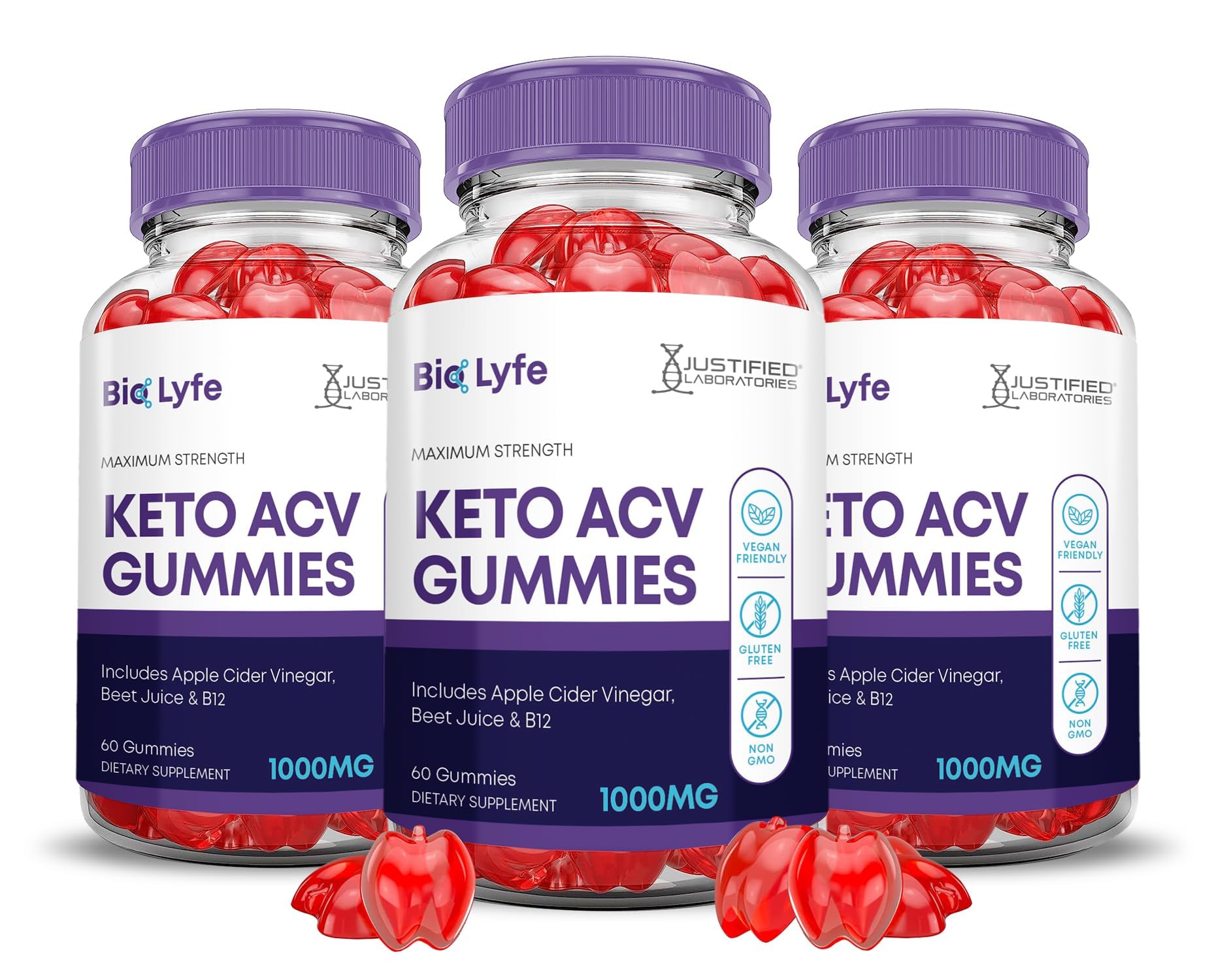 Three-pack Bio Lyfe Keto ACV Gummies front view