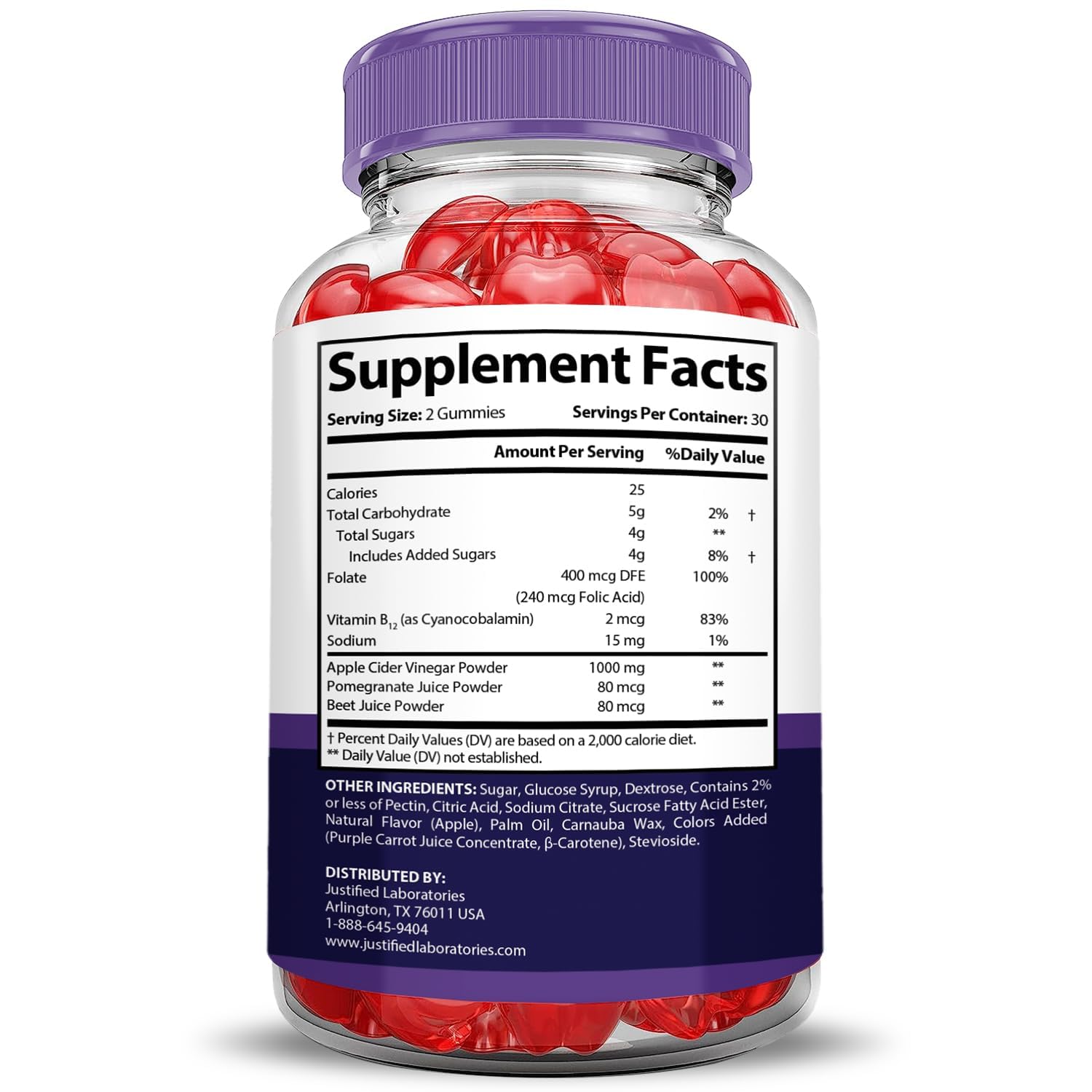 Ingredients: beet juice, vitamin B12, folate for Bio Lyfe Keto ACV Gummies