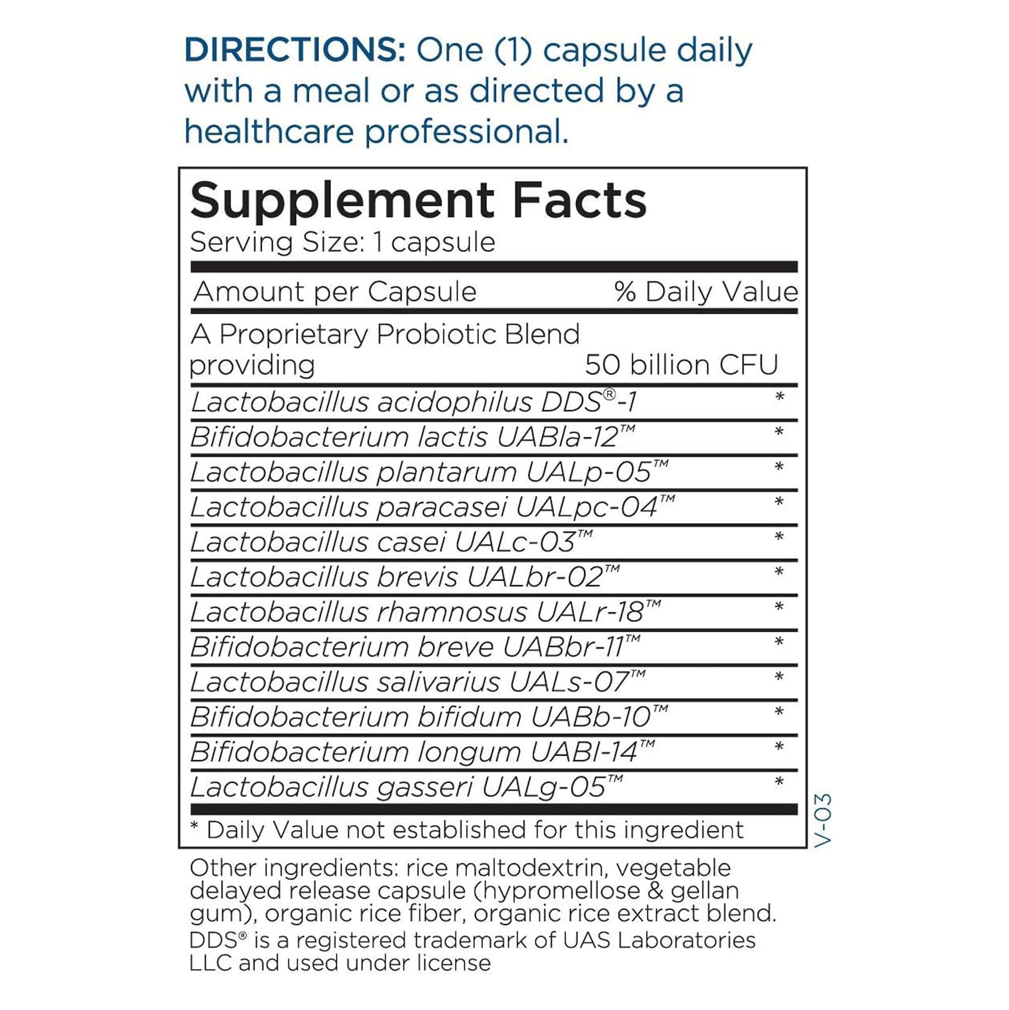 Nutrition facts and capsule details for BioMaintenance probiotic