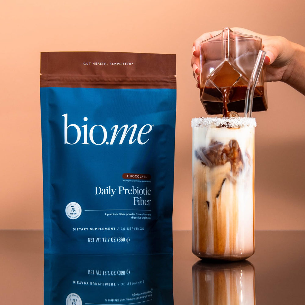 Fiber powder being mixed into a warm beverage