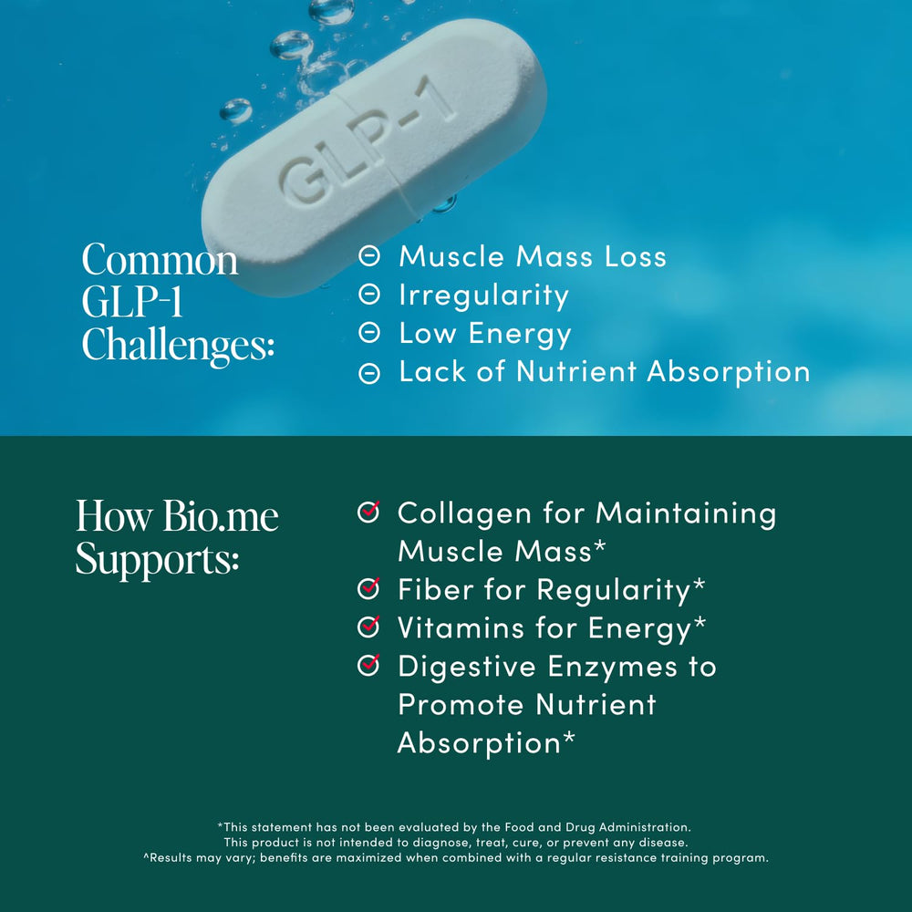 Bio.me GLP-1 Support prepared drink being stirred in a glass