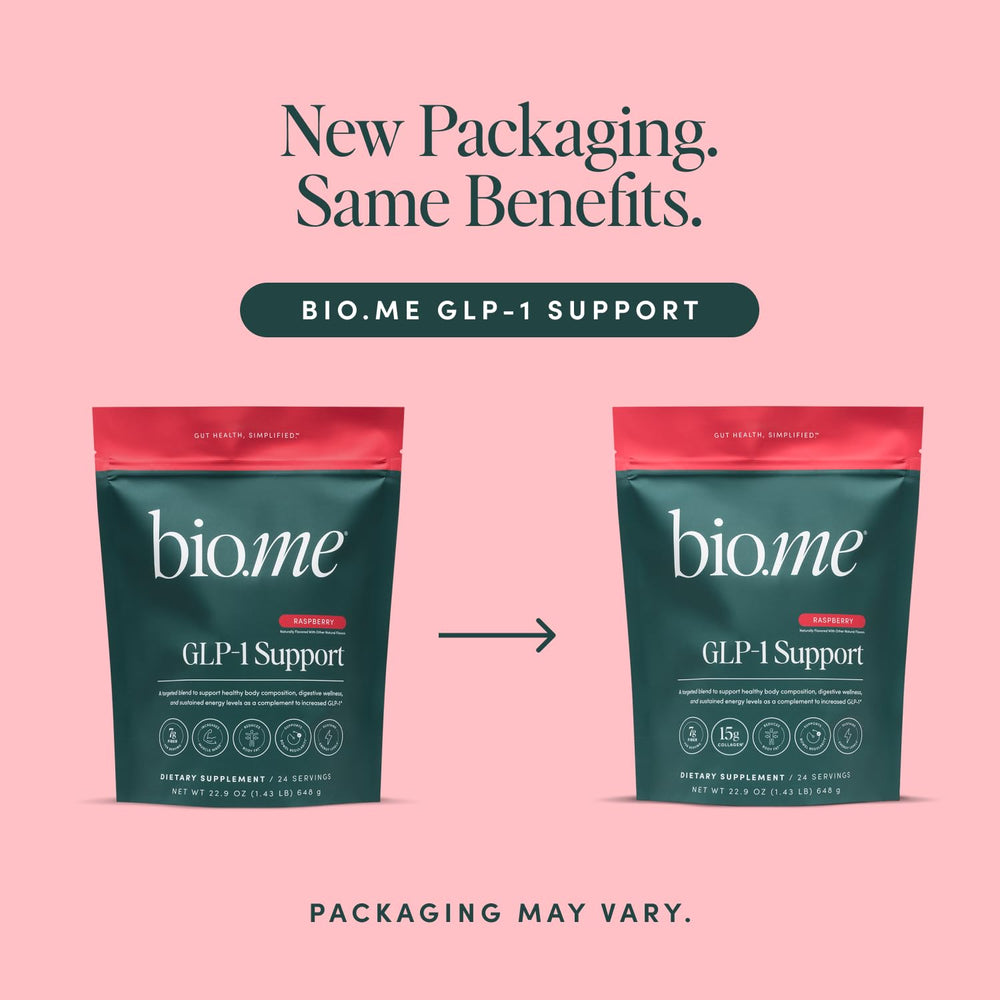 Bio.me GLP-1 Support eco-friendly packaging with Upcycled Certified seal