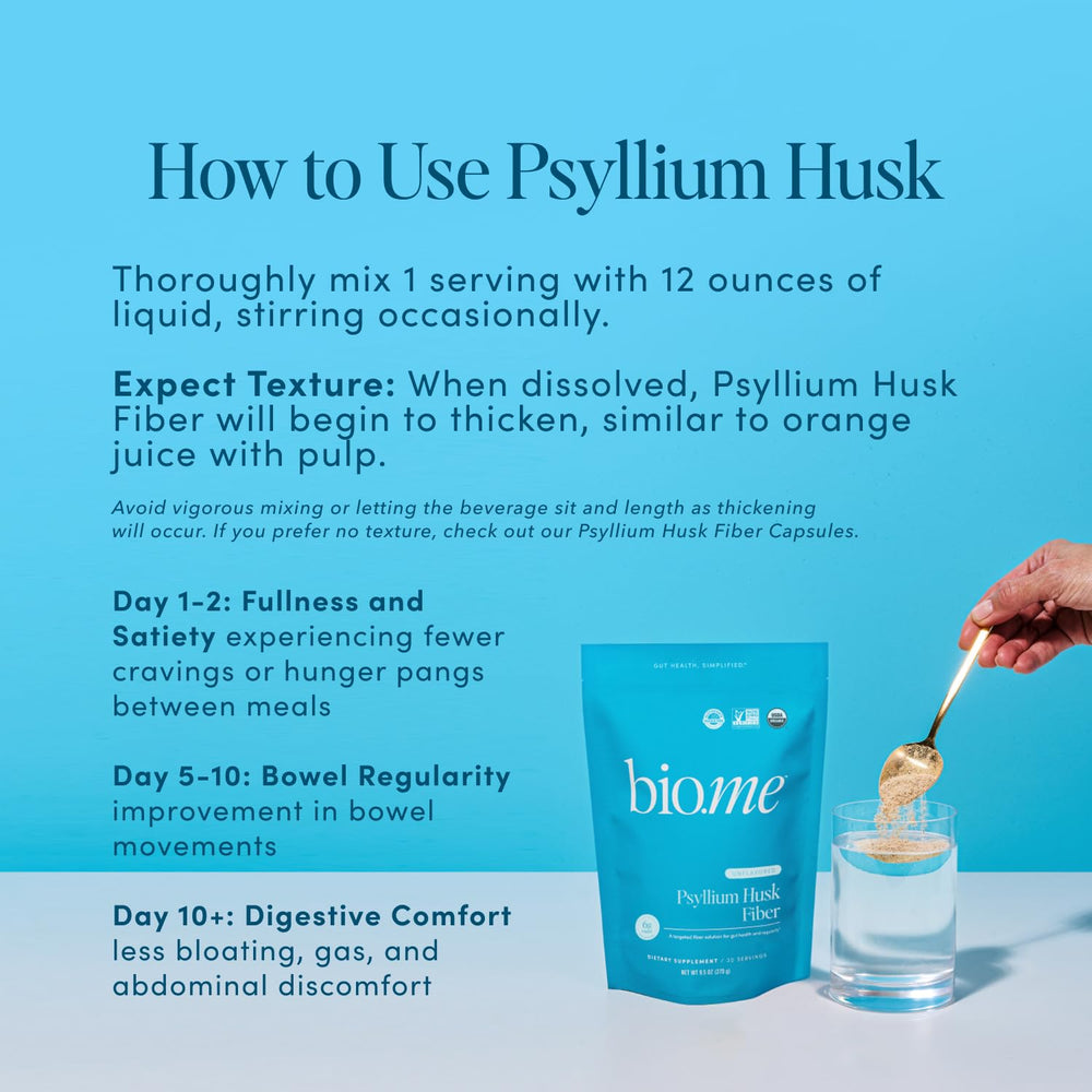 Psyllium husk powder dissolving in a glass of water