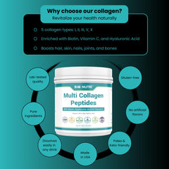 Ingredients graphic showing collagen types I, II, III, V, X and add-ons