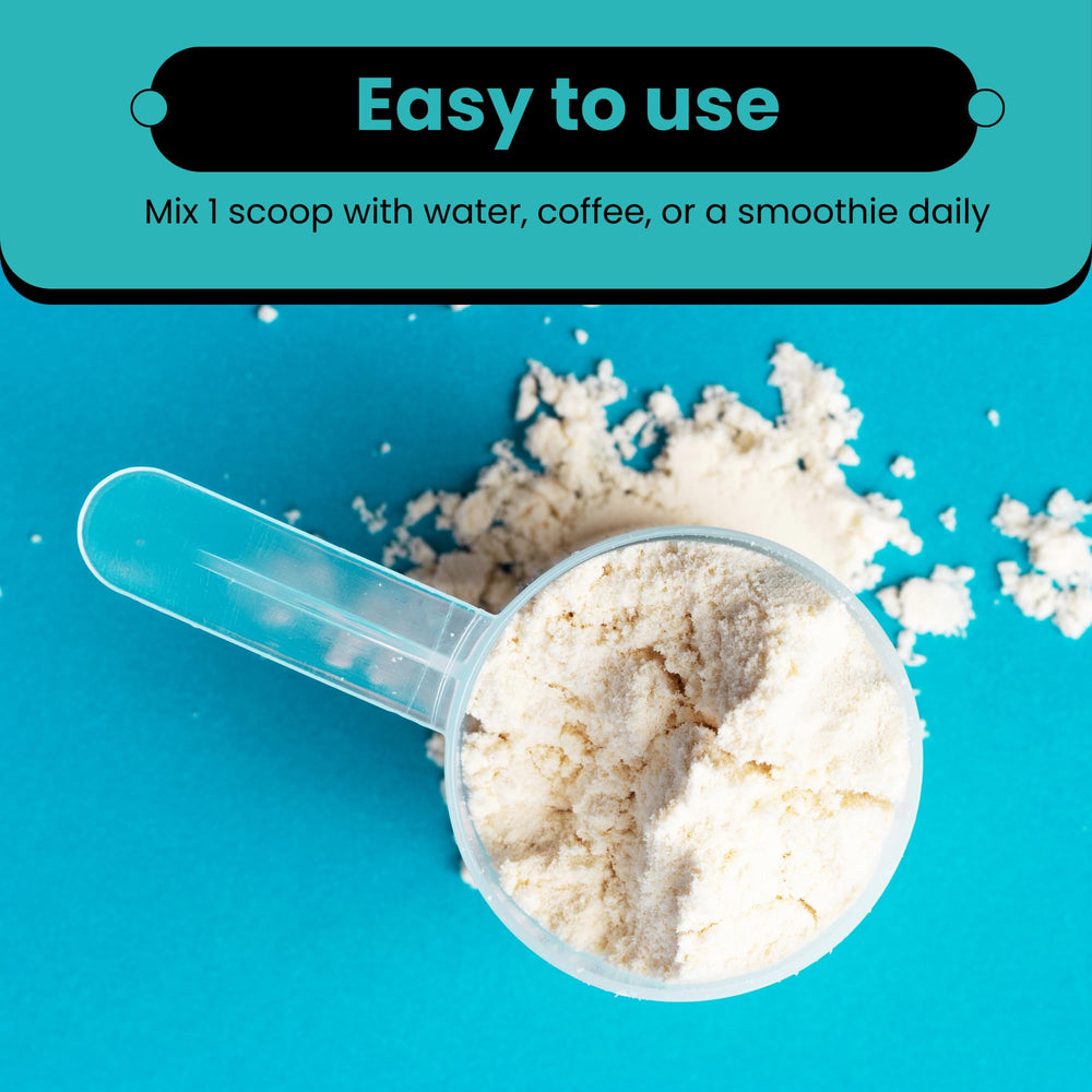 Packaging scoop beside the collagen powder