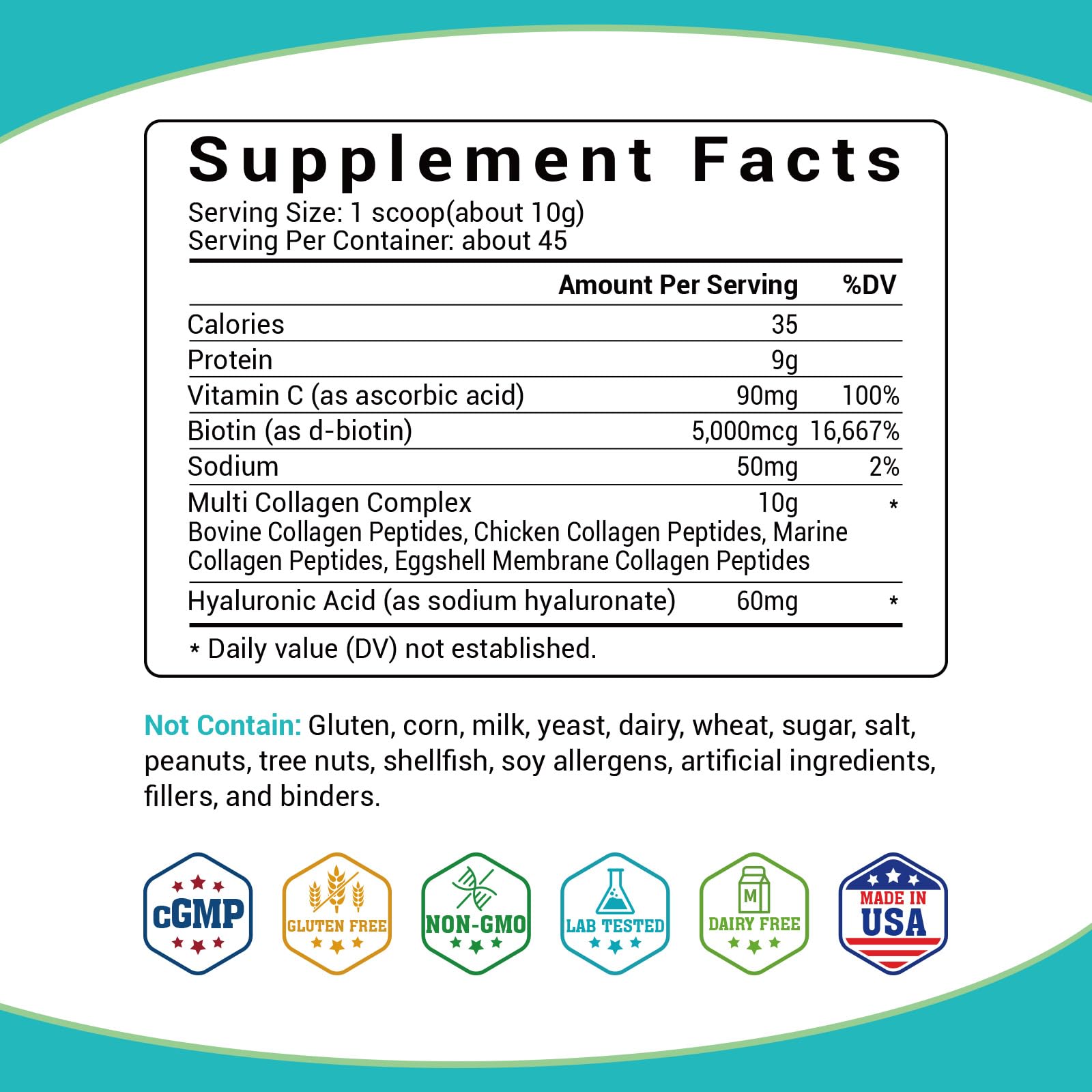 BIO NUTRI Collagen Peptides Powder bottle back label with nutrition facts