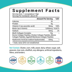 BIO NUTRI Collagen Peptides Powder bottle back label with nutrition facts