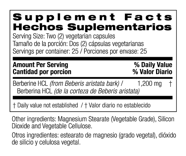 Full product label section for Berberine ingredients
