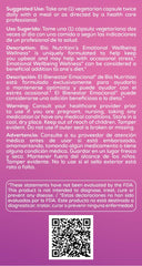 Emotional Wellbeing Wellness supplement bottle with label detail