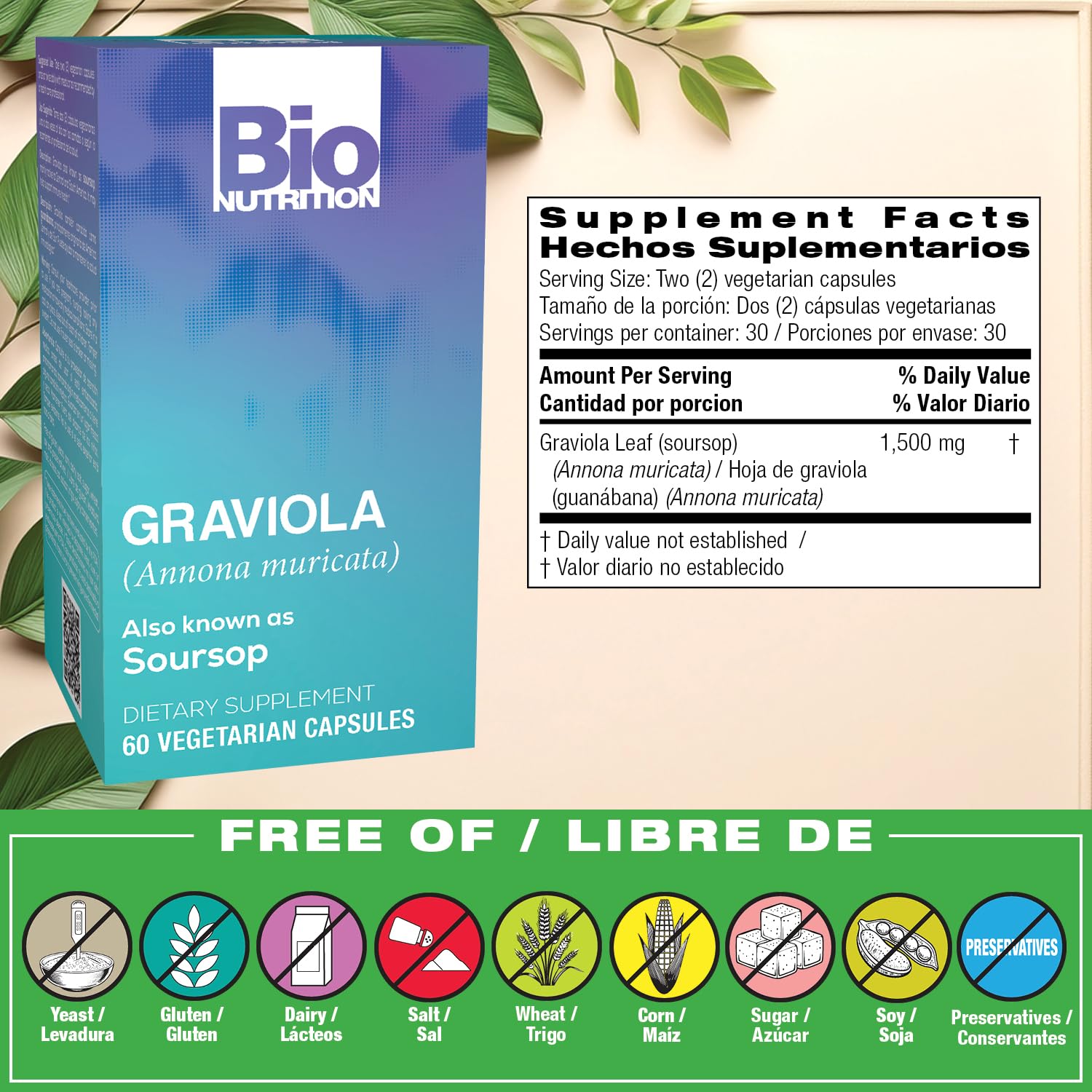 Close-up of Graviola capsules inside the bottle