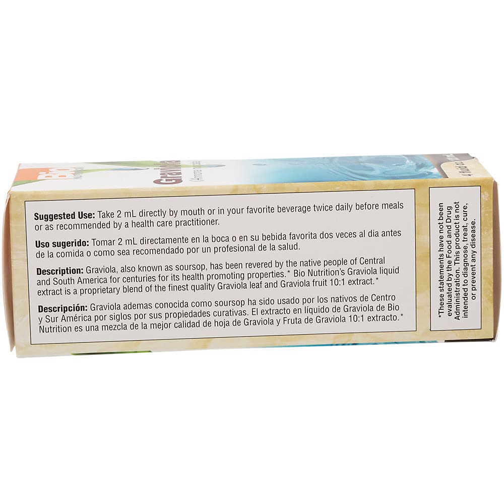Serving bottle and measurement details for Graviola extract