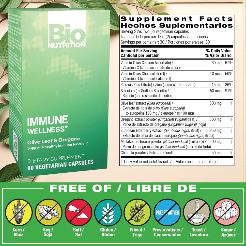 Back of Bio Nutrition Immune Wellness bottle with supplement facts