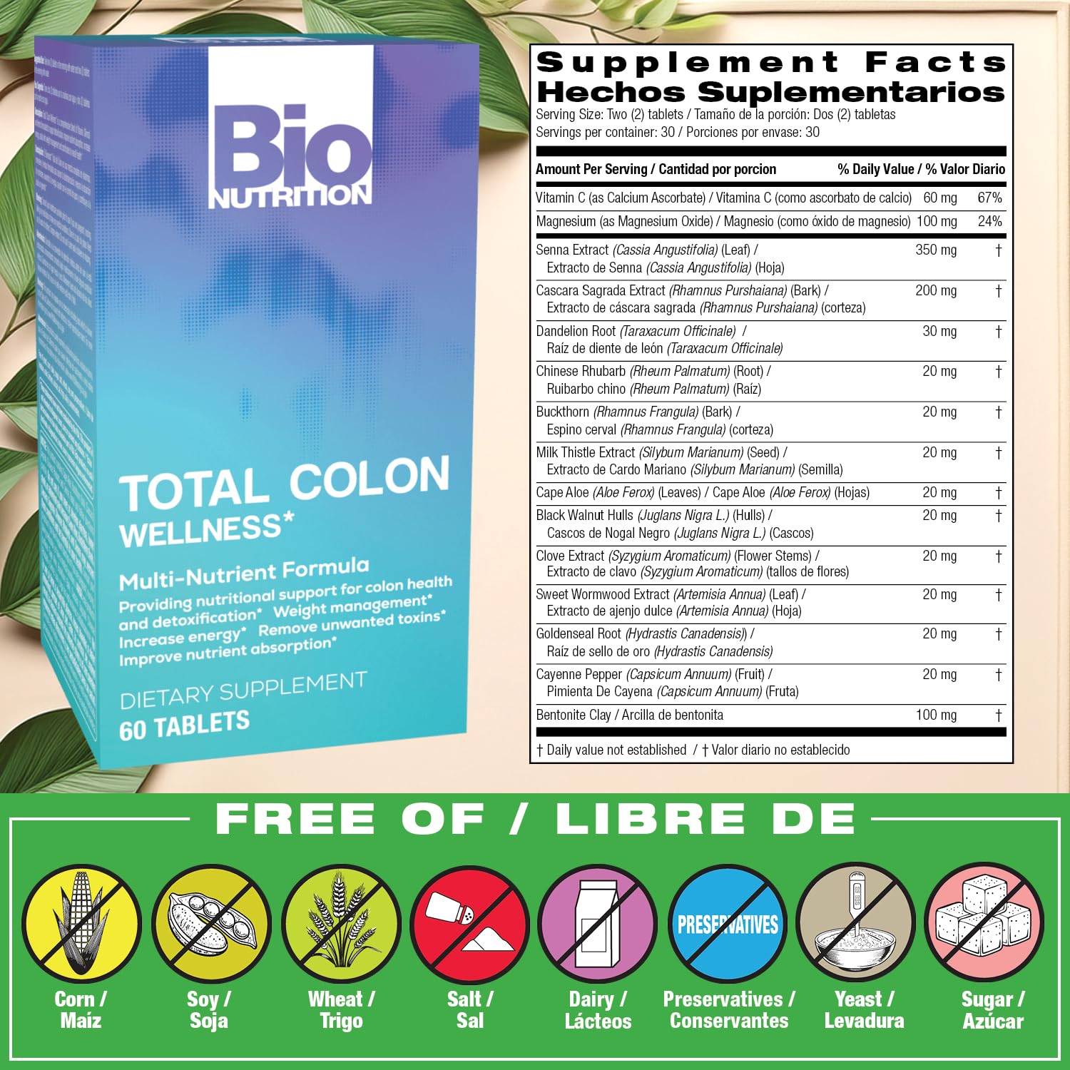 Close-up of bottle showing 60 tablets