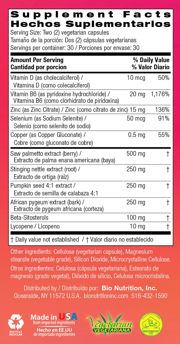 Quality and allergen icons on Bio Prostate 60 label