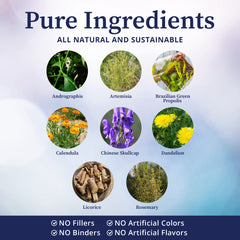 Graphic of 8 herbs and liposome delivery system