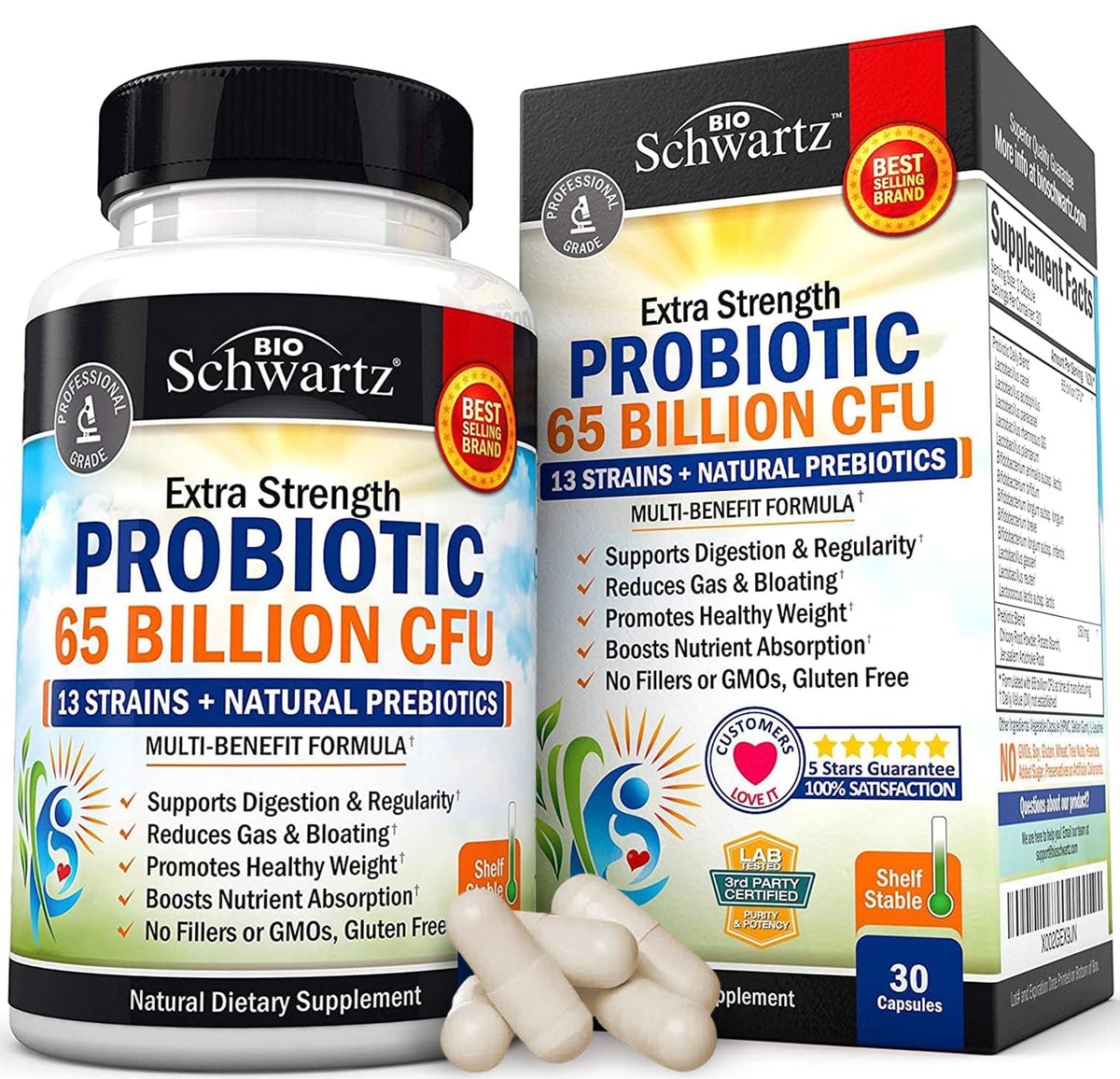 BioSchwartz probiotic 65 billion CFUs bottle