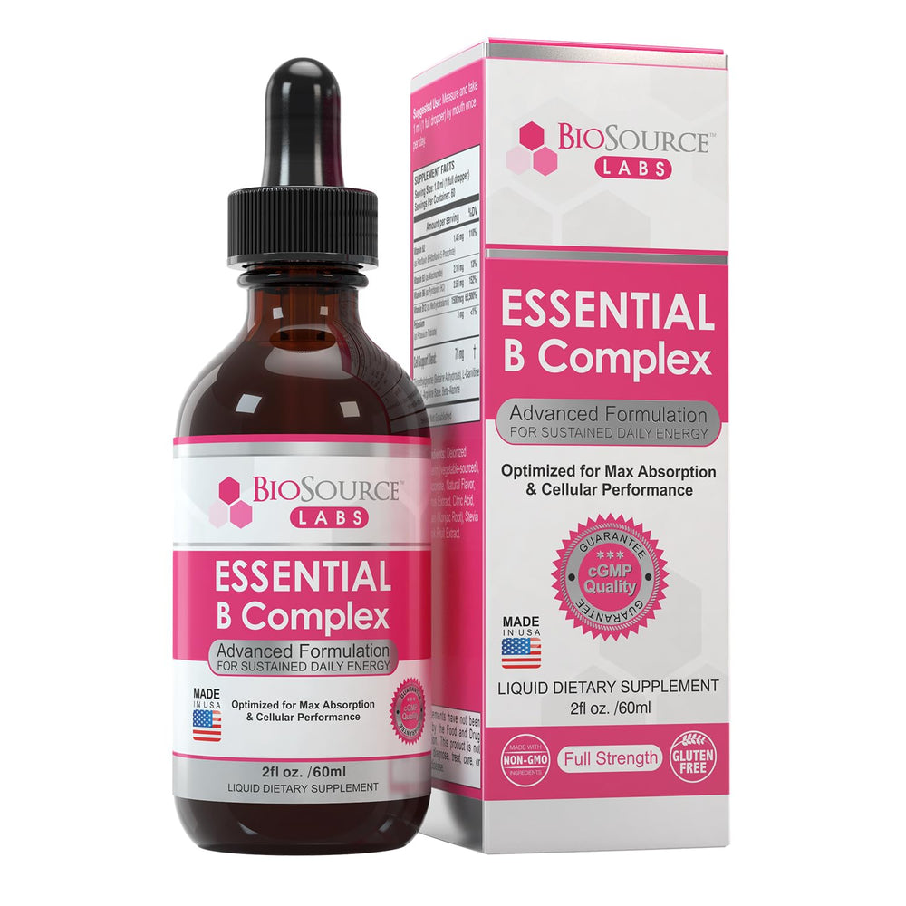 Front view of BioSource Labs Essential B Complex bottle
