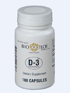 Bio-Tech D3 (Cholecalciferol) 1000 IU 100 Caps bottle