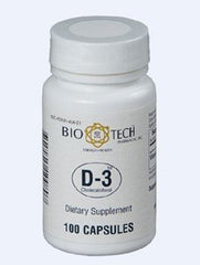 Bio-Tech D3 (Cholecalciferol) 1000 IU 100 Caps bottle