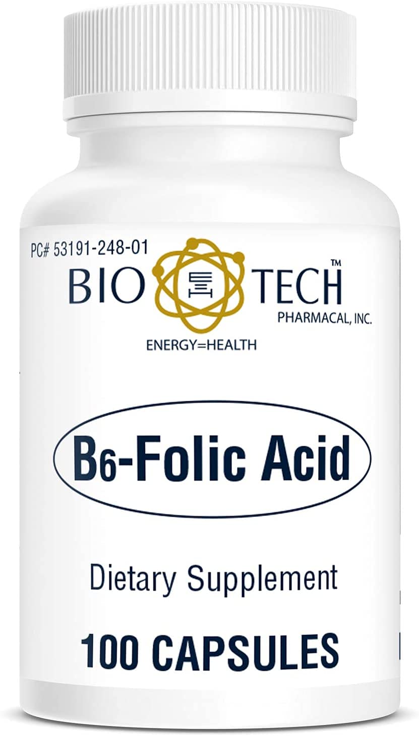 Supplement facts showing active forms of B6, folate, and B12