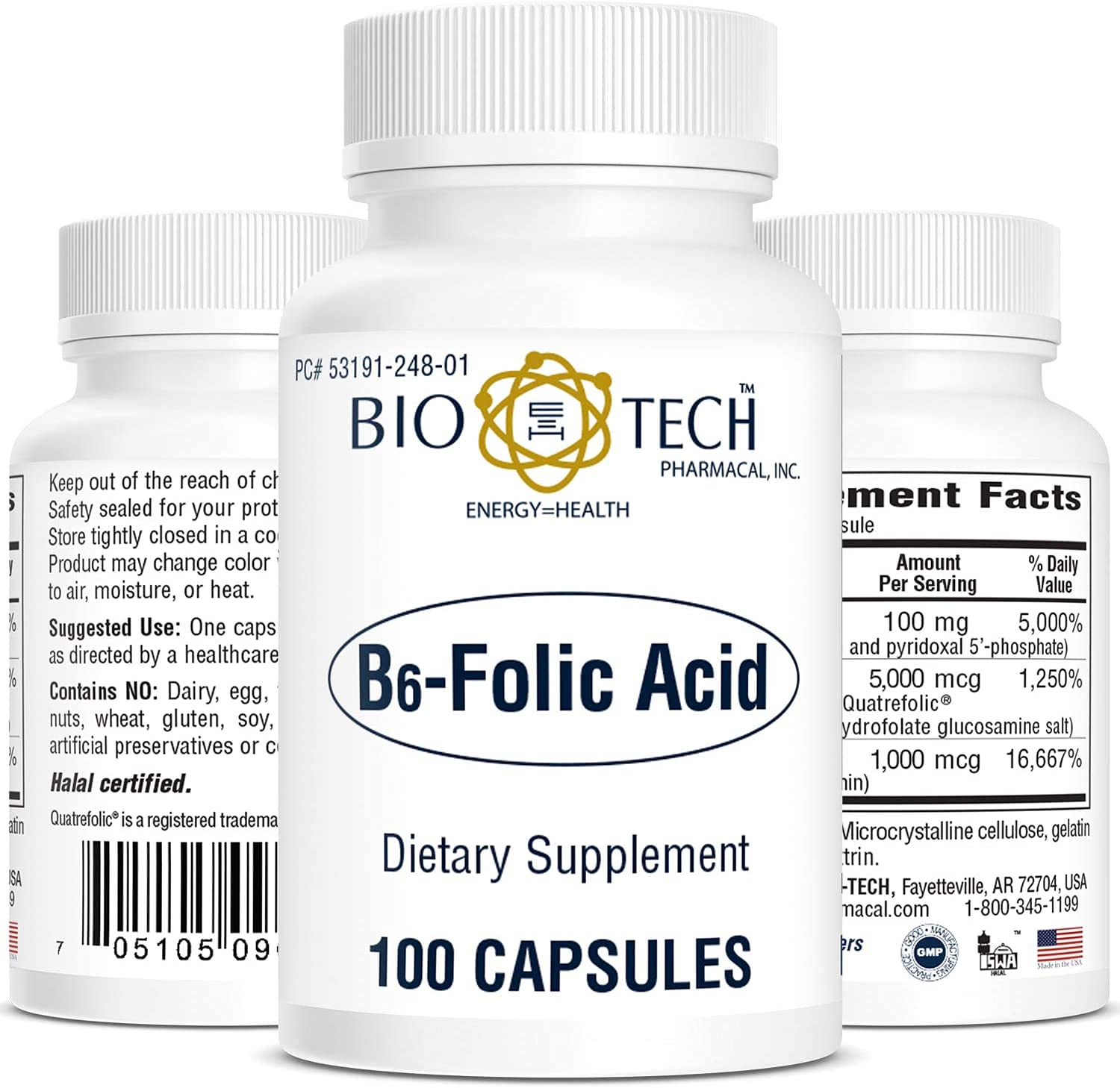 Ingredients and dosage information for B6-Folic Acid supplement
